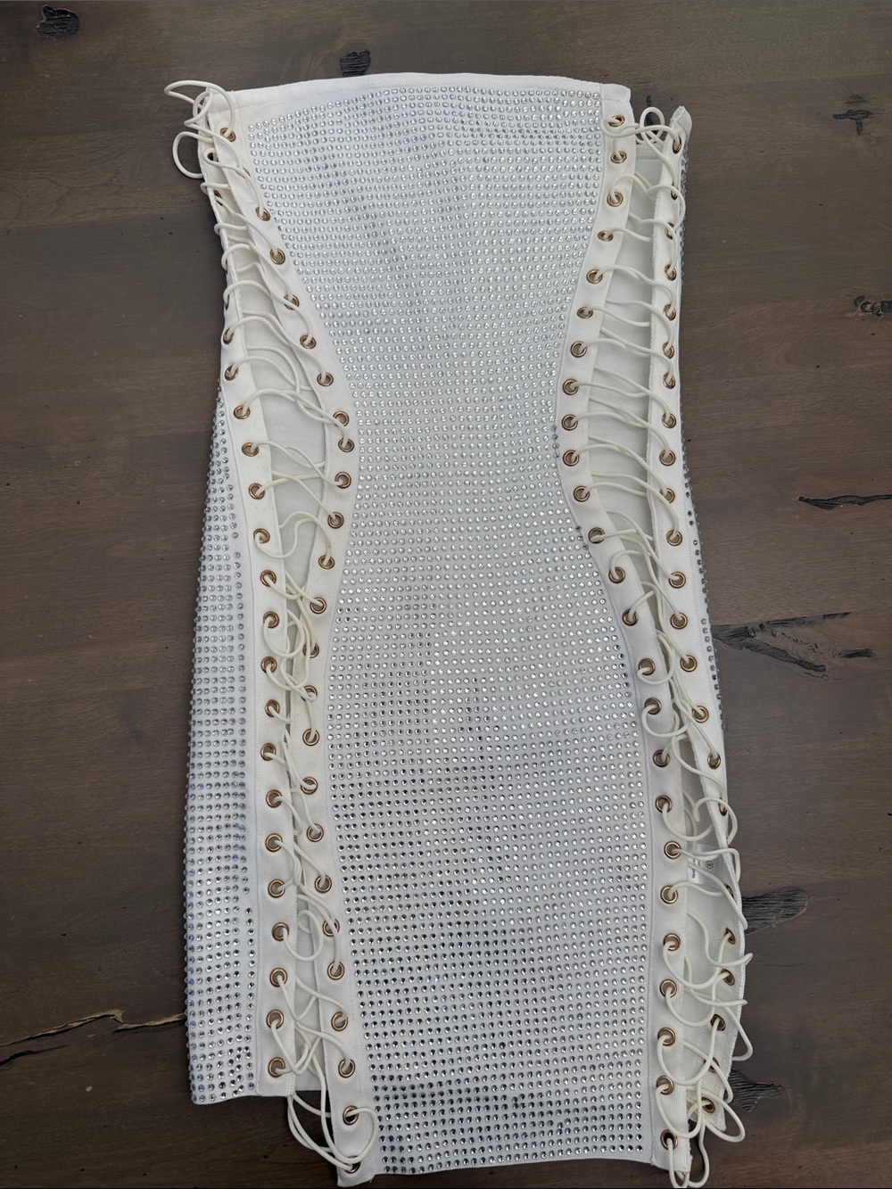Fashion Nova White Rhinestone Lace-Up Sheer Cover-Up